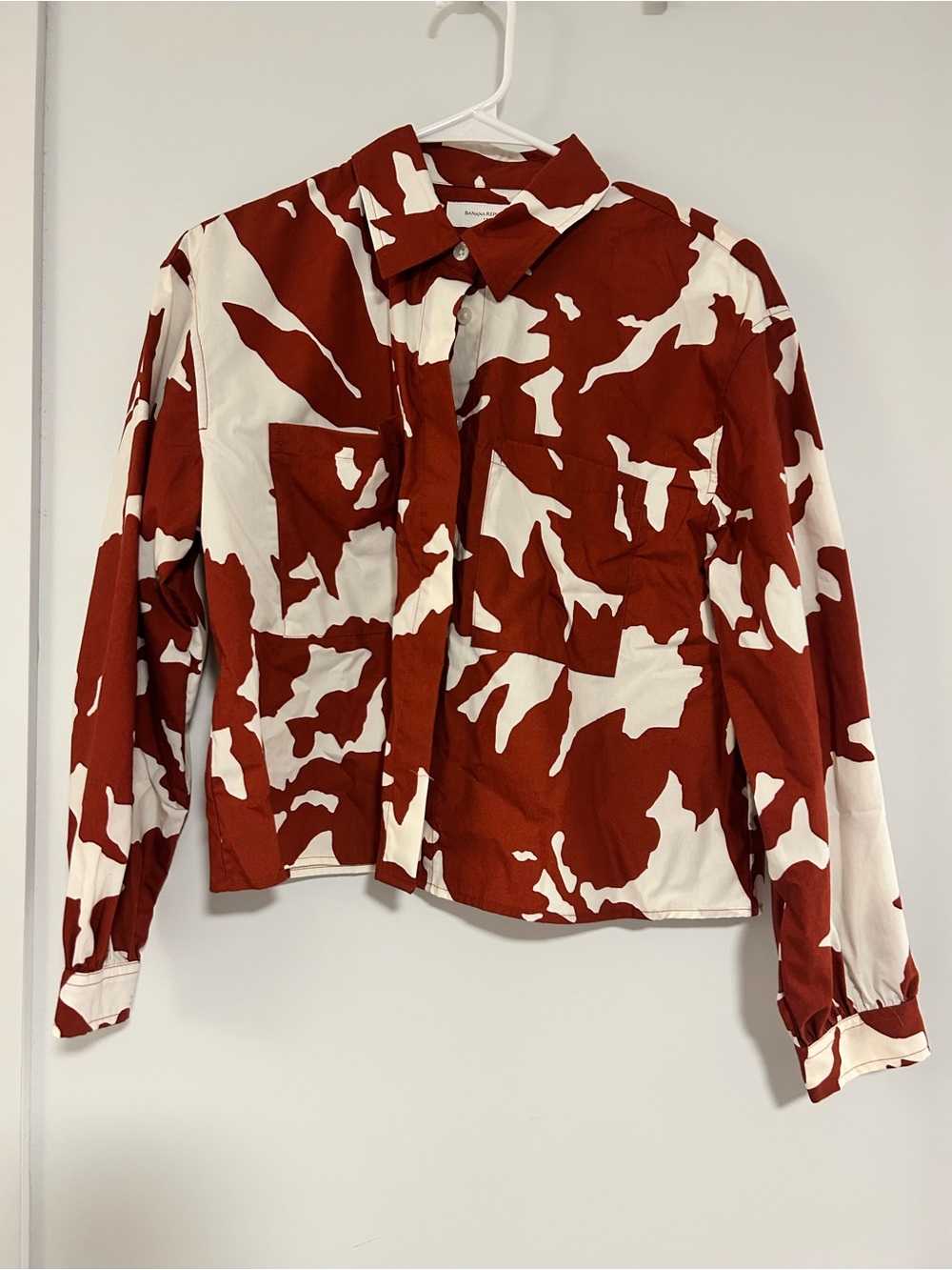 Banana Republic Red and White Abstract Print Button-Down Shirt